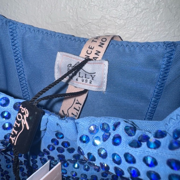 Oh Polly Strapless Blue Studded Dress - Picture 6 of 9